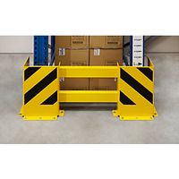 Regalschutz-Planken-Set, für Einfachregalreihe, Innenbereich, einstellbar von 900-1300 mm, beschichtet in gelb, mit schwarzen Streifen