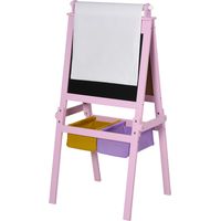 Lavagnetta Bambini Legno Rosa 3 en 1 Lavagna Bianca Nera Rullo Fogli Carta con Cavalletto