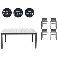 HOME DELUXE - Gartentisch ausziehbar - CASA - ca. 160 (240) x 100 x 74 cm - inkl. 4 Stühlen, Gestell und Tischplatte Aluminium - inkl. Zubehör I Gartenmöbel Ausziehtisch Balkonset Gartentisch Gartens