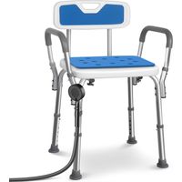 VOUNOT® Sedia da Doccia in Alluminio con Schienale e Braccioli, 6 Altezze Regolabili 71-83,5 cm, Portata Max 136 kg, Bianco Blu