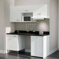 Kitchenette K55L - 180 cm - plan monobloc évier intégré Nero- évier à gauche - Façades Blanc + Electroménager inclus coloris Blanc