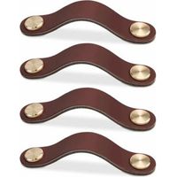 4pcs (Dark Brown, 96mm) Leather Furniture Handle, Cabinet Door Knob Leather Pull, Vintage Furniture Handle for Cabinets, Dresser, Kitchen, Bathroom
