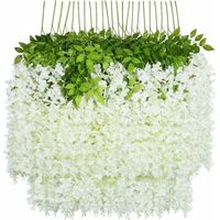 Fleurs Artificielles, 24 Pièces Artificielles Faux Glycine Vigne Suspendus Fleurs En Soie Décor De Fête De Mariage À La Maison (24 Pièces, 110 Cm / Chaque Brin, Blanc)