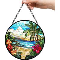 20 cm Panneau attrape-soleil vitrail oiseau fleurs, décoration fenêtre, idée cadeau grand-mère
