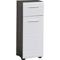 LineBad Badschrank 1 Tür, 1 Schublade rauchsilber, weiß Hochglanz.