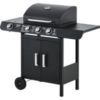 Barbecue à gaz 4 brûleurs 11,6kW avec couvercle, support chauffe-plat, étagère latérale et 2 roues noir 110x50x100cm