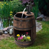 Fontaine de jardin en sapin brun foncé pompe à eau ø27x59 cm décoration extérieure pour pelouse tonneau cascade avec jardinière