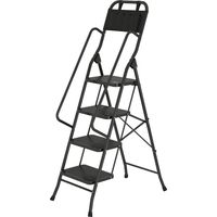 Escalera plegable 4 peldaños con bolsa de herramientas, tijera, antideslizante, negro