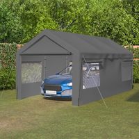 Carport 3x6 m Gris avec Fenêtres Enroulables, Abri Auto Hivernal Amovible pour SUV