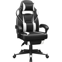 Songmics – Chaise gaming ergonomique avec repose-pieds télescopique – Support lombaire – Hauteur réglable 47-57 cm – Charge 150 kg – Noir et blanc OBG73BW