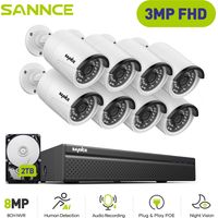 Sannce – Kit de vidéosurveillance 8 caméras 3MP – Vision nocturne IP66 jusqu'à 30m – NVR avec 2 To – Détection de mouvement personnalisable