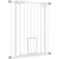 Barrera de Seguridad para Perros Extensible Puerta Pequeño Cierre Automatico Doble Bloqueo 74-80x91,4 cm Blanco