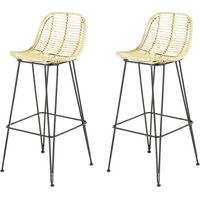 Lot de 2 chaises de bar H65 cm en rotin naturel
