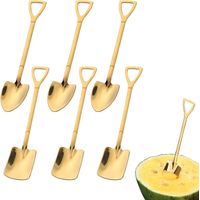 CCYKXA Edelstahllöffel, kreative Schaufelform, roter Löffel, Wassermelonenlöffel, Milchteelöffel, Kaffeelöffel, Zuckerlöffel, Eiscremelöffel, Dessertlöffel (Gold)