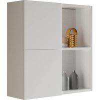 Mama Store Atena Pensile Doppio 2 Ante con vani a Giorno, Bianco Lucido Laccato, L.71 x P.22 x H71 CM