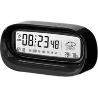 Réveil numérique ovale à LED, affichage du calendrier, de la météo, horloge de table, horloge électronique de température et d'humidité, blanc.