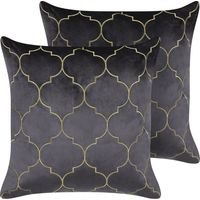 2 Coussins Décoratifs 45 x 45 cm avec Motif Marocain en Velours Gris et Doré Alyssum