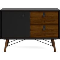 Madia soggiorno nero opaco e noce con due ante e due cassetti 101 x 40 cm - Longarone