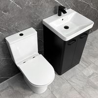 Black Vanity Unit Bathroom Suite 500mm with Open Back Toilet with Black Handles, Without Tap & Waste