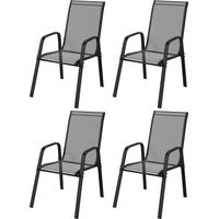 Set 4 sedie da giardino impilabili salvaspazio con braccioli metallo tessuto rete, nero