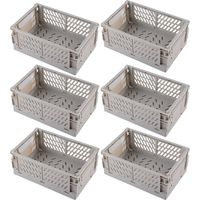 6 Caisse Pliable Plastique,Empilable Cagettes Plastique Pliable Paniers Rangement avec Poignée Panier Rangement Plastique pour Chambre à Coucher Bureau Cuisine (Gris, 25×16×10cm)