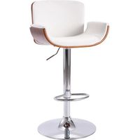 Chaise de bar simili cuir blanc et bois foncé Bilen