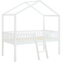 Lit cabane mi-hauteur 90 x 190 cm - Pin - Blanc - NALENY