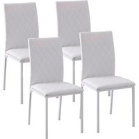 Set 4 Sedie Imbottite per Sala da Pranzo con Rivestimento in Similpelle, 41x50x91cm - Bianco