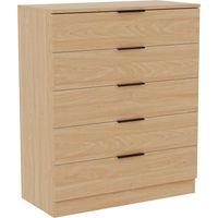 Trega 5 Drawer Chest of Drawers Modern Bedroom Storage Unit, H 90 x W 66 x D 36 cm, Pine