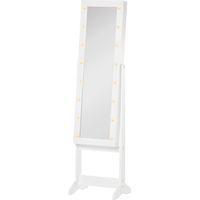 Espejo Joyero de Pie con 16 Luces LED y Ángulo Ajustable Organizador de Joyas con Estantes 36x30x136 cm Blanco Cálido