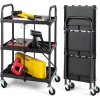 3-Tier Folding Storage Trolley Heavy Duty Tool Cart Rolling Storage Organizer