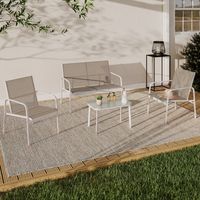 Conjunto de muebles de jardín TOLEDE bajo de 4 plazas con sofá, sillones y mesa en blanco y beige