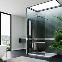 ELEGANT Shower Screen Walk in Shower Enclosure 8mm Easy Clean Glass 1100mm Grey + Black Frame