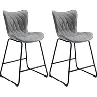 Tabouret moderne HomeMiYN – Lot de deux en gris, en similicuir résistant avec motif à losanges