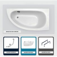 Asymmetrische Badewanne - 150 x 70 cm - Rechts - mit Verkleidung - mit Füßen - Ablaufgarnitur Chrom - MILENA