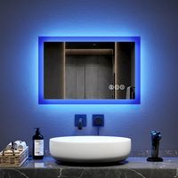 EMKE Blue LED mirror with Shaver Socket 40X60cm Bluetooth Bathroom Mirror Two Colour Dimmable Defog Mirror, Horizontal/Vertical