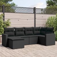 Ensemble de canapé de jardin 6 pièces avec coussins, en polyrotin noir