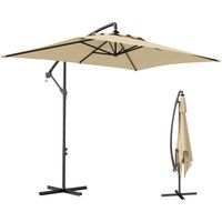 Ombrellone da Giardino Decentrato con Base a Croce e Apertura a Manovella, 294x193cm, Beige