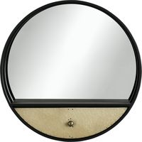 Specchio da Parete Rotondo Ø61cm, Specchio Decorativo con Cassetto e Cornice in Metallo e MDF, Nero