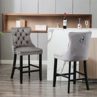 Set di 2 sgabelli da bar in velluto, sedie alte imbottite con gambe in legno, borchie cromate decorative e schienale imbottito - Grigio