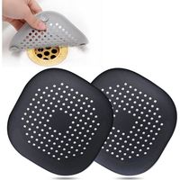Hair Drain Catcher,Square Drain Cover for Shower Silicone Hair Stopper with Suction Cup,Easy to Install Suit for Bathroom,Bathtub,Kitchen 2 Pack(Black)