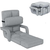 YODOLLA Adjustable Folding Floor Chair, Lazy Sofa Bed with Armrests & Pillow Footrest, Grey