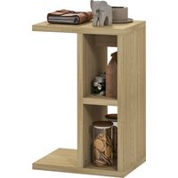 Table d'appoint 3 niveaux en forme de C avec 2 compartiments ouverts, 40 x 29,8 x 60 cm, chêne