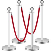 VEVOR 4 PCS Poste de Estaca de Acero Inoxidable de 1,5 m con Base Hueca de Inyección de Arena y 2 Cuerdas de Terciopelo Rojo, Barreras de Control de Multitudes para Teatro, Fiesta, Boda, Plateado