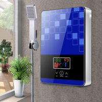 Elektronischer Durchlauferhitzer, Sofortige Elektrische Warmwasser für Badezimmer, Durchlauferhitzer 6.5kW 200V, Dusche Satz mit Digitalanzeige Gradgenaue Auslauftemperatur (Blau)