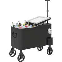 Outsunny carrito nevera de 56l con ruedas, carro de bebidas con mango ajustable, abrebotellas, recogetapas, drenaje y asa, 75x35x120 cm, negro