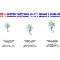 Gelenkaufhänger mit Saugnapf 53 mm weiß 2 Einheiten BRINOX