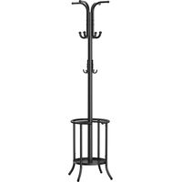 Songmics – Porte-manteau avec porte-parapluie – 12 crochets à boule – Structure métallique – Hauteur 175 cm – Charge max 4 kg par crochet – Noir d'encre