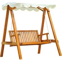 Balancelle de jardin Irovami 2 places avec auvent, chaise suspendue en bois, banc hamac d'extérieur pour balcon, terrasse ou véranda, blanc crème