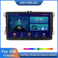 Autoradio GEARELEC 9 Pouces pour VW GPS Android avec Carplay et Android Auto sans fil Bluetooth 4+64GB